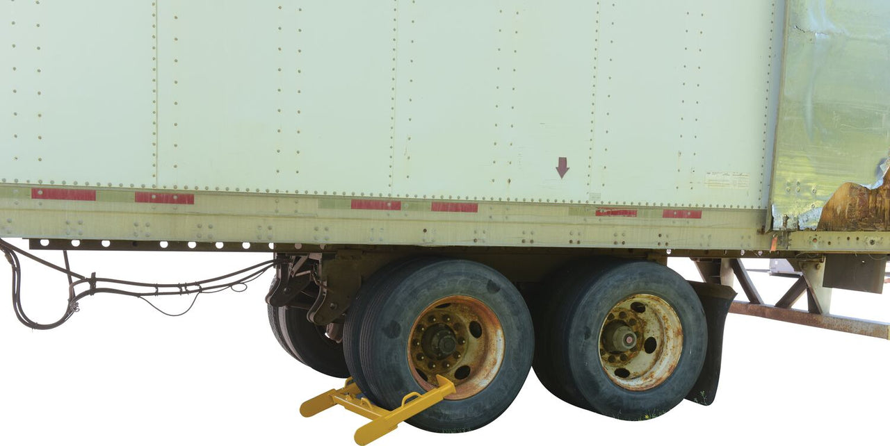 Steel Trailer Wheel Lock, 24 X 35 Usable, For Use On Dual Tires, Yellow