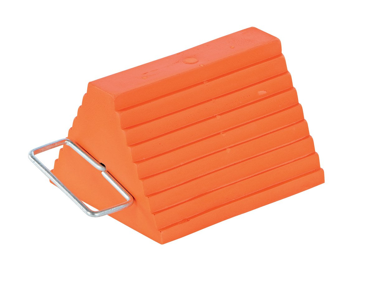 Urethane Standard Wheel Chock with Handle 6 In. x 9-1/2 In. x 8 In. 20 Lb. Capacity Orange