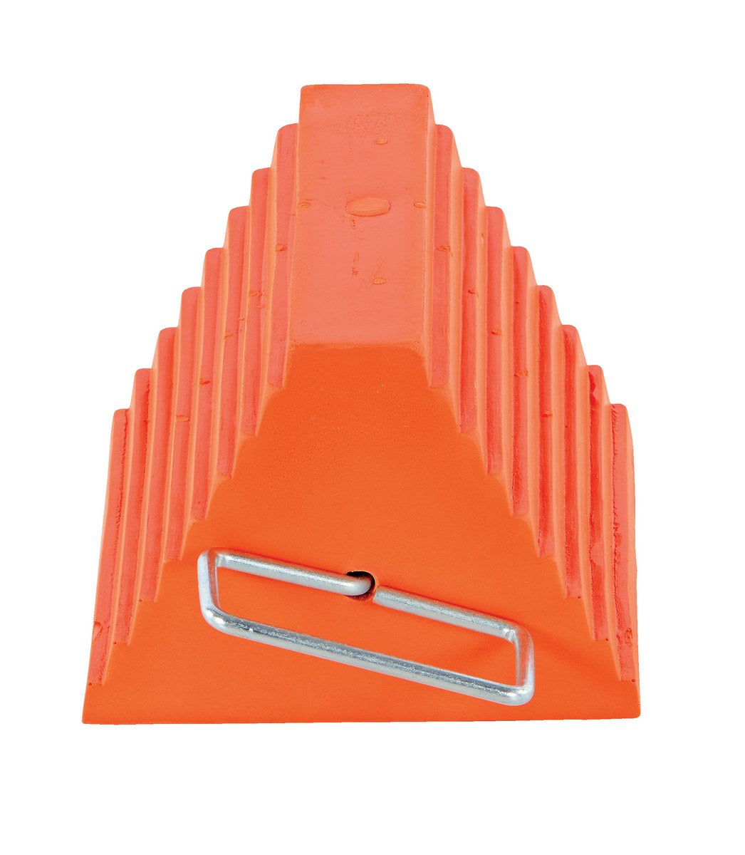 Urethane Standard Wheel Chock with Handle 6 In. x 9-1/2 In. x 8 In. 20 Lb. Capacity Orange