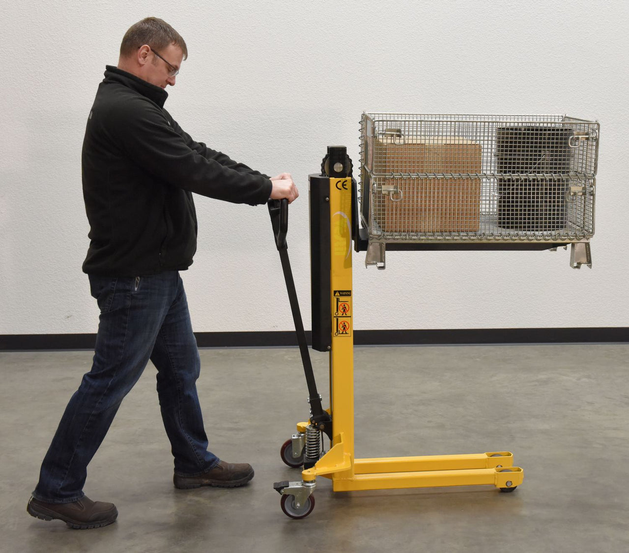Steel Single Fork Skid Positioner Lifter 600 Lb. Capacity Yellow / Black