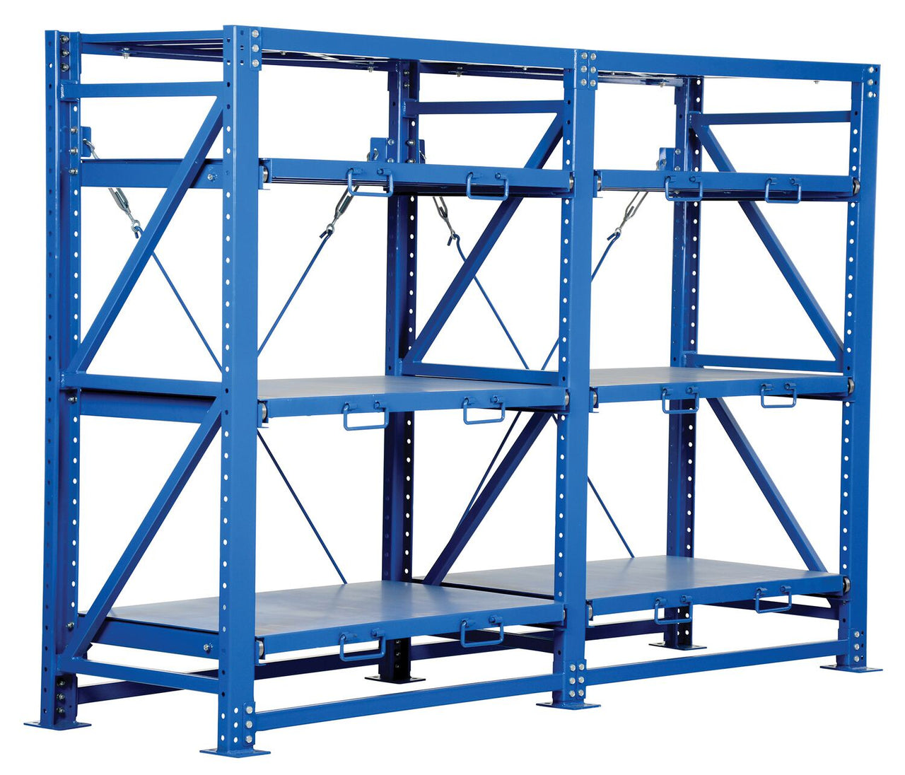 Steel Heavy Duty Roll-Out Shelving 32L X 120W X 80H 6,000 Lb. Capacity Blue