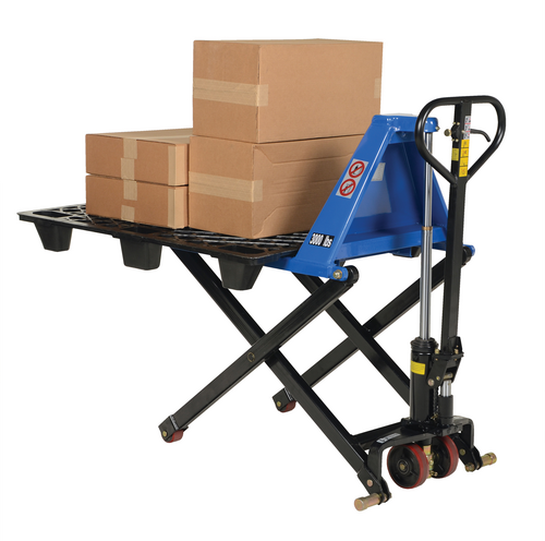 Steel Hand Pump Tote Lift 58 In. x 27 In. x 50 In. 3000 Lb. Capacity Blue