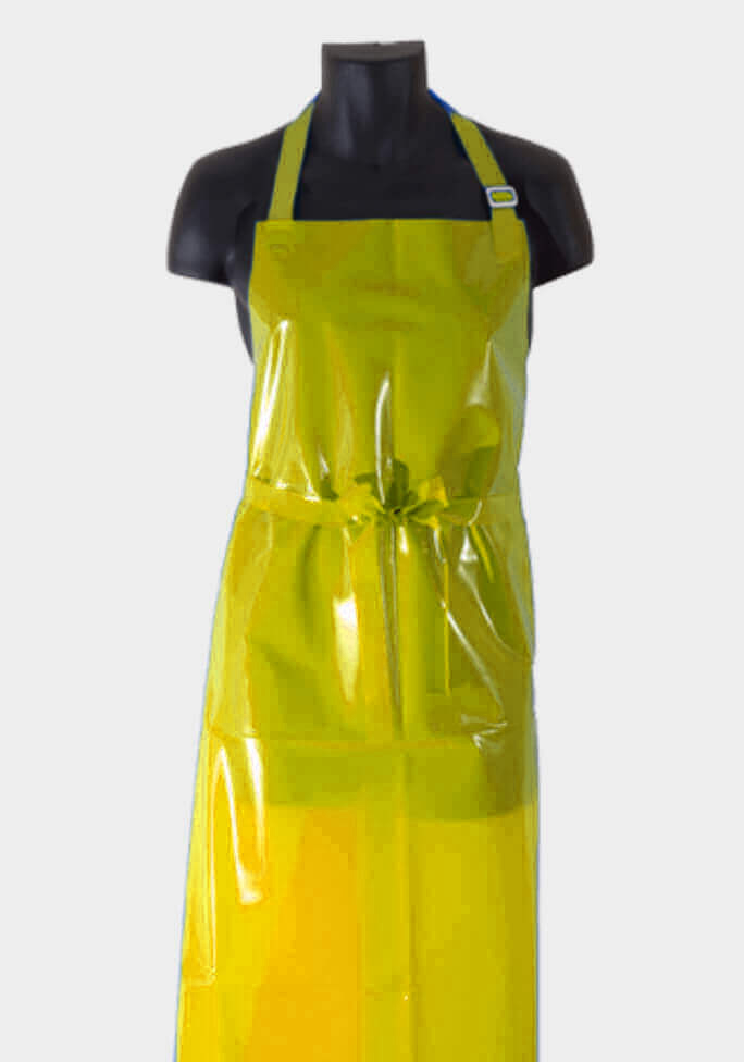24 Yellow, 45” long adjustable aprons, 8 mil