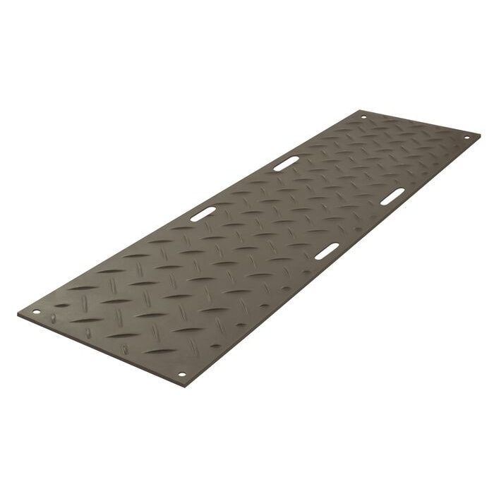 2' x 8' AlturnaMAT® Ground Protection Mat, One Smooth Side, Hand Holes, 120 Ton Capacity, Black - AM28S1HH8