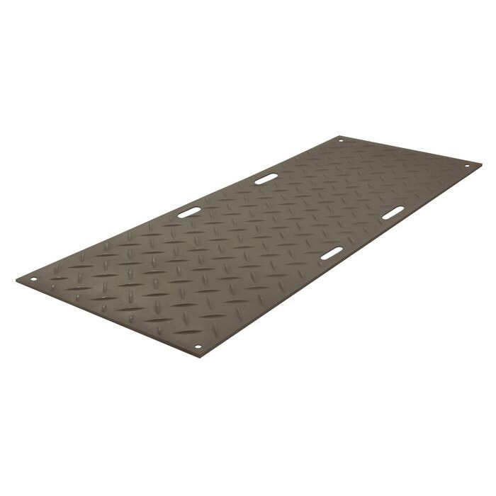 3' x 8' AlturnaMAT® Ground Protection Mat, One Smooth Side, Hand Holes, 120 Ton Capacity, Black - AM38S1HH8