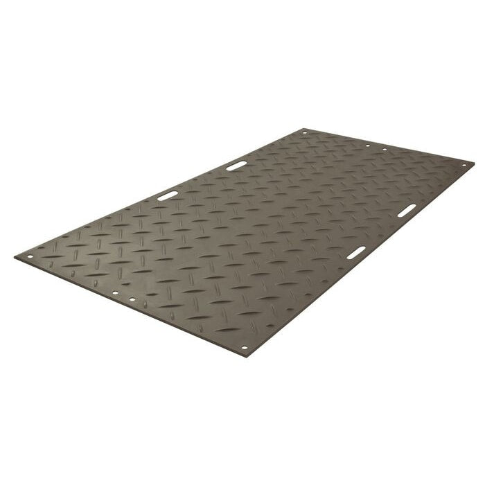 4' x 8' AlturnaMAT® Ground Protection Mat, One Smooth Side, Hand Holes, 120 Ton Capacity, Black - AM48S1HH8