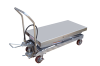 Thumbnail for Partially Stainless Steel Air/Hydraulic Scissor Lift Cart 47-1/2 In. x 24 In. Platform With Poly-On-Poly Casters 1,500 Lb. Capacity Silver