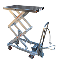 Thumbnail for Partially Stainless Steel Air/Hydraulic Scissor Lift Cart 35-1/2 In. x 20 In. Platform With Poly-On-Poly Casters 800 Lb. Capacity Silver
