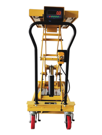 Thumbnail for Steel Hydraulic Scissor Cart DC Powered With Scale 20-1/2 In. x 39-3/4 In. 1,000 Lb. Capacity Yellow