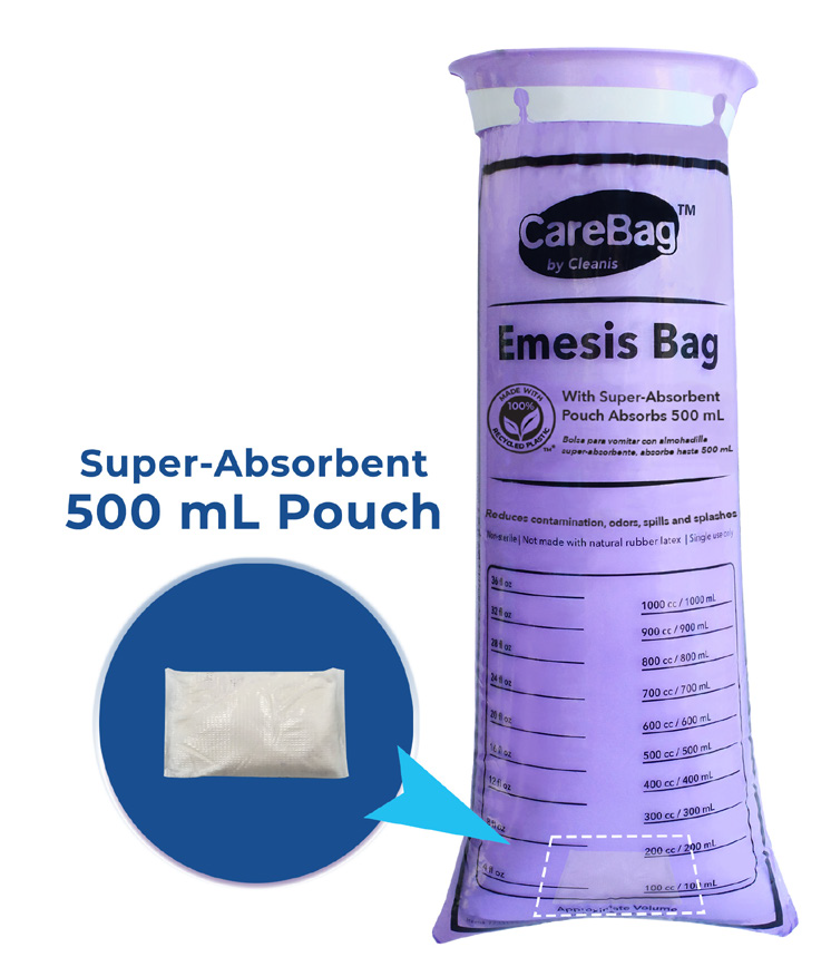 Vomit/Emesis Bag 100% Recycled with Super-Absorbent Pouch - 20 Bags per sleeve/12 Sleeves per Case/240 Bags per Case