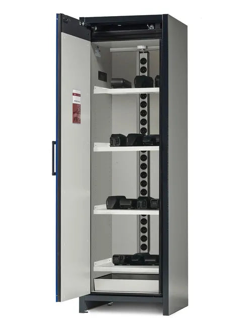 ASECOS LITHIUM-ION CHARGING/STORAGE CABINET - 90 MINUTE - SINGLE DOOR - 60 CM - 60W - 4 SHELVES