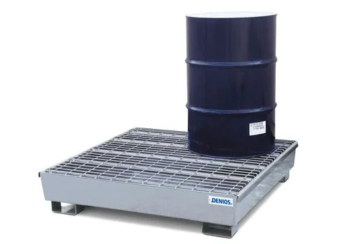 BASE LINE SPILL PALLET - 4 DRUM CAPACITY - REMOVABLE GRATING - FORKLIFT ACCESS - GALVANIZED STEEL