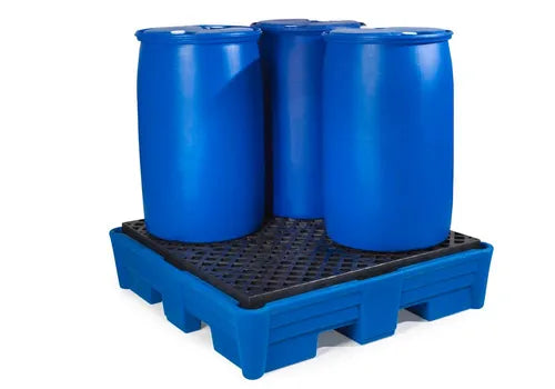 POLY SAFE SPILL - 4 DRUM SPILL CONTAINMENT PALLET - SAFE ACID STORAGE- PE GRATING