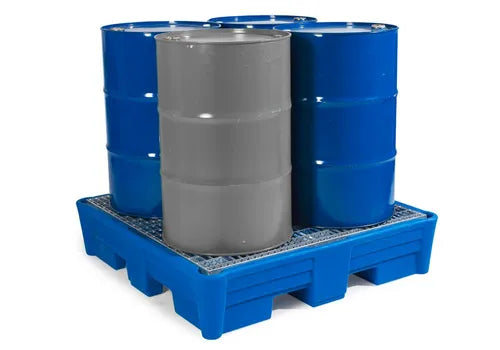 POLY SAFE SPILL - 4 DRUM SPILL CONTAINMENT PALLET-SAFE ACID STORAGE - GALVANIZED GRATING