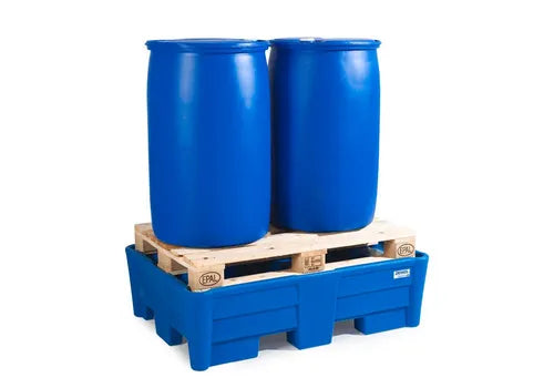 POLY SAFE SPILL - 2 DRUM SPILL CONTAINMENT PALLET - SAFE ACID STORAGE - FORKLIFT ACCESS