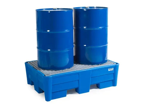 POLY SAFE SPILL - 2 DRUM SPILL CONTAINMENT PALLET - SAFE ACID STORAGE - GALVANIZED GRATING