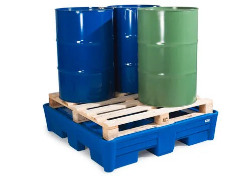 POLY SAFE SPILL - 4 DRUM SPILL CONTAINMENT PALLET - SAFE ACID STORAGE - FORKLIFT ACCESS