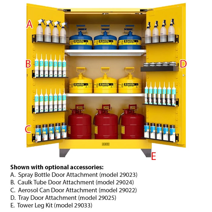 45 Gallon, 2 Shelves, 2 Doors, Self Close, 2 Door Attachments, Utili-Guard+™ Flammable Cabinet, Yellow