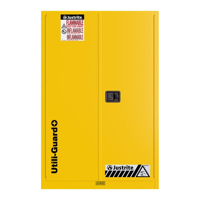 45 Gallon, 2 Shelves, 2 Doors, Self Close, 2 Door Attachments, Utili-Guard+™ Flammable Cabinet, Yellow