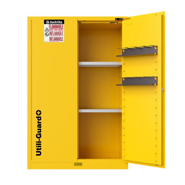 45 Gallon, 2 Shelves, 2 Doors, Self Close, 2 Door Attachments, Utili-Guard+™ Flammable Cabinet, Yellow
