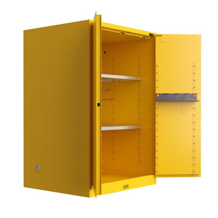 90 Gallon, 2 Shelves, 2 Doors, Self Close, 2 Door Attachments, Utili-Guard+™ Flammable Cabinet, Yellow