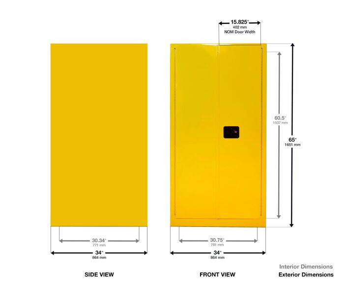 Justrite 55-Gallon Sure-Grip EX Self-Closing Vertical Drum Storage Cabinet - Yellow