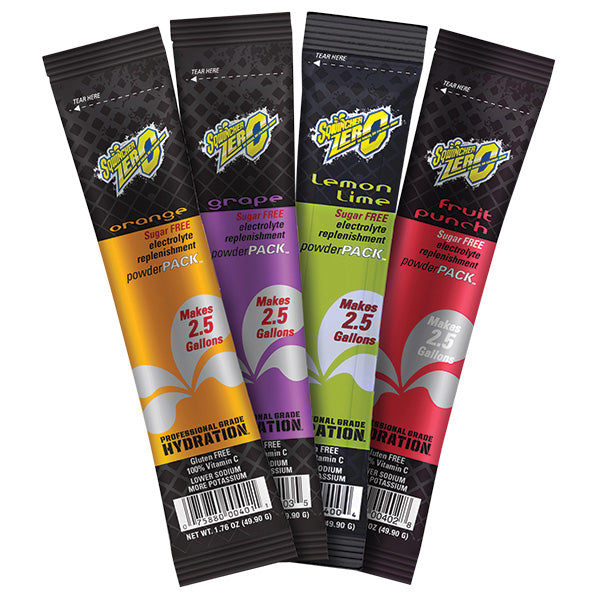 Sqwincher® Powder Pack™ Zero, 1.76 oz Packs, 2.5 gal Yield, Assorted Flavors, 32/Case