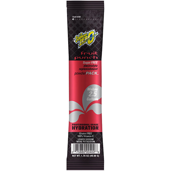 Sqwincher® Powder Pack™ Zero, 1.76 oz Packs, 2.5 gal Yield, Fruit Punch, 32/Case