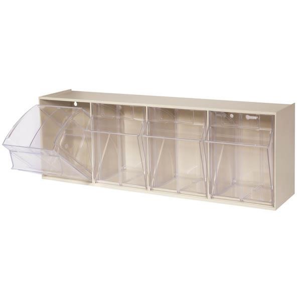 Akro-Mils® Tiltview® Bins Cabinet System, 4 Bin, 6 3/4"L x 8 3/16"H x 23 5/8"W, Clear/Stone, 1/Each