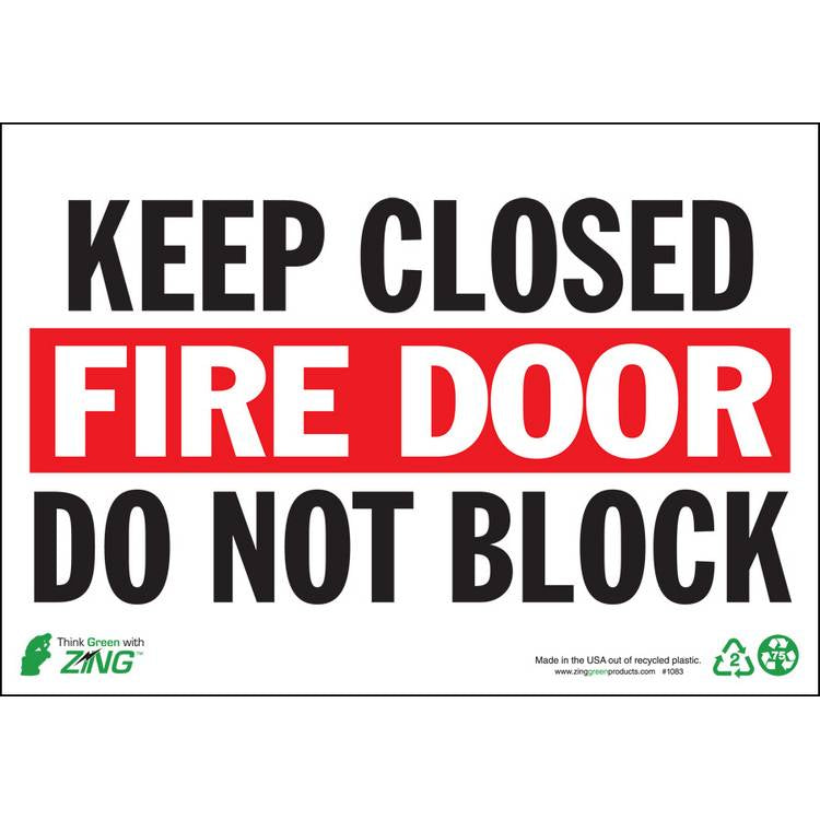 ZING Eco Safety Sign, Fire Door, 7X10- Model 1083A