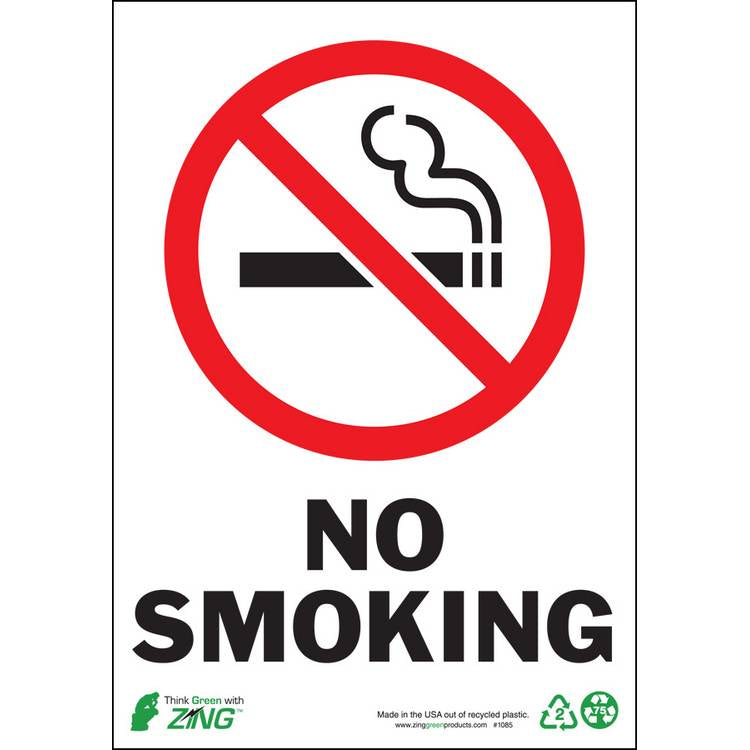 ZING Eco Safety Sign, No Smoking, 10X7- Model 1085A