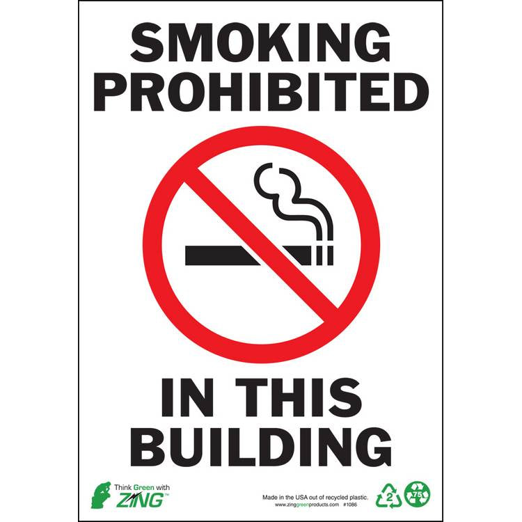 ZING Eco Safety Sign, No Smoking, 10X7- Model 1086A