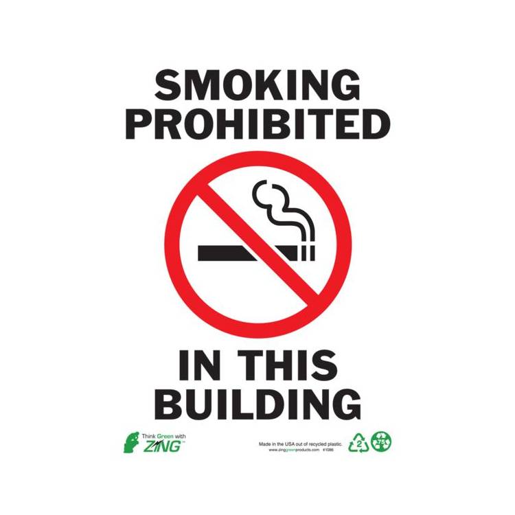 ZING Eco Safety Sign, No Smoking, 10X7- Model 1086