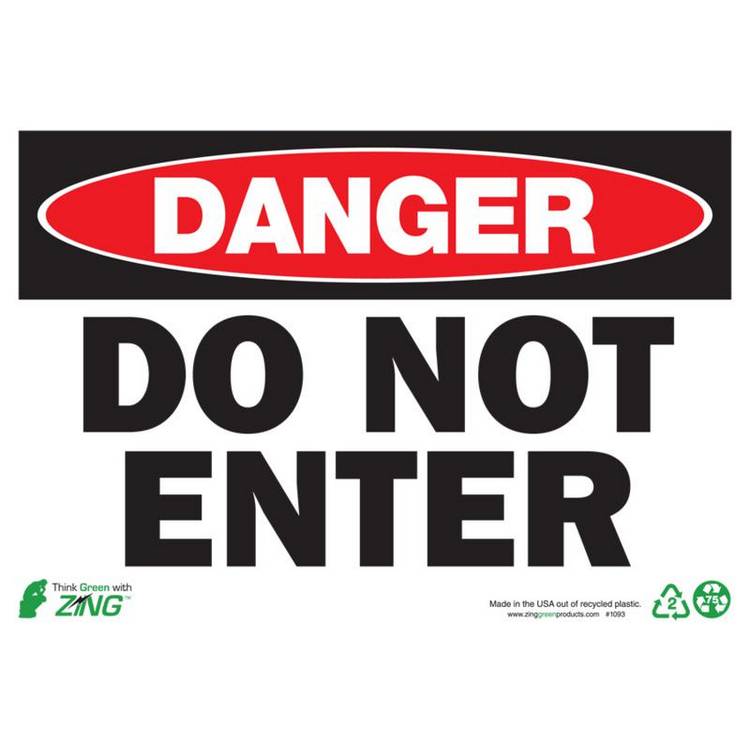ZING Eco Safety Sign, Danger, 7X10- Model 1093