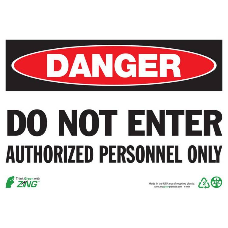 ZING Eco Safety Sign, Danger, 7X10- Model 1094