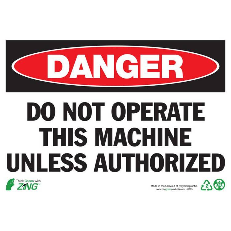 ZING Eco Safety Sign, Danger, 7X10- Model 1095