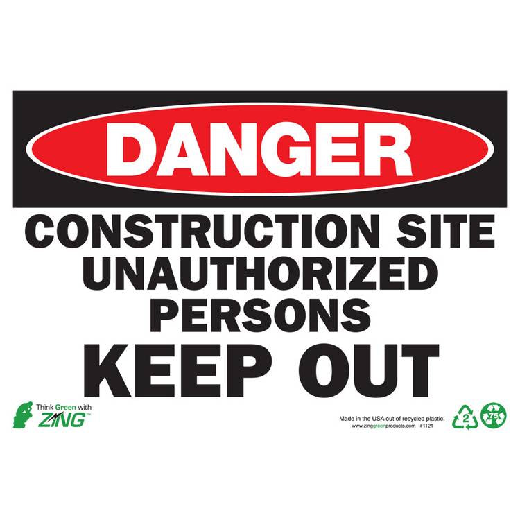 ZING Eco Safety Sign, Danger, 7X10- Model 1121A