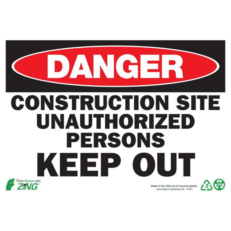 ZING Eco Safety Sign, Danger, 7X10- Model 1121