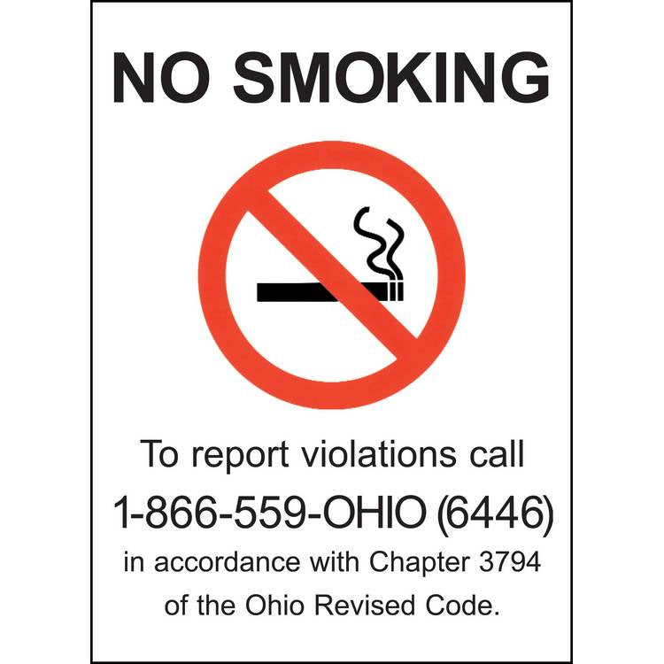 ZING No Smoking Sign, Ohio, 10X7- Model 1859A