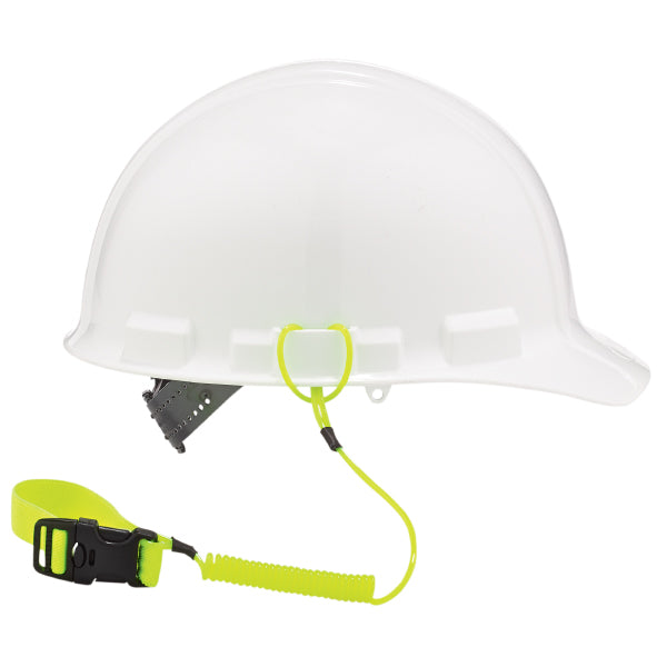 Ergodyne® Squids® 3157 Hard Hat Coil Lanyard, Buckle, Hi-Vis Lime, 1/Each