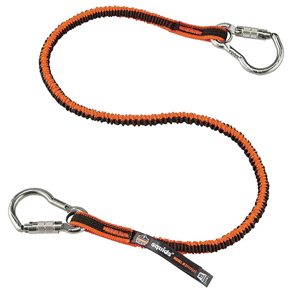 Ergodyne® Squids® 3111F(x) Tool Lanyard w/ Dual Stainless Steel Auto-Locking Carabiners, Orange/Gray, 1/Each