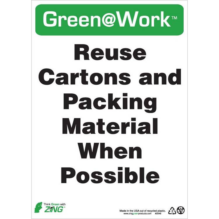 ZING Green At Work Sign, 14X10- Model 2048