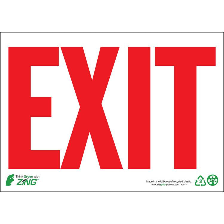 ZING Eco Safety Sign, Exit, 10X14- Model 2077A