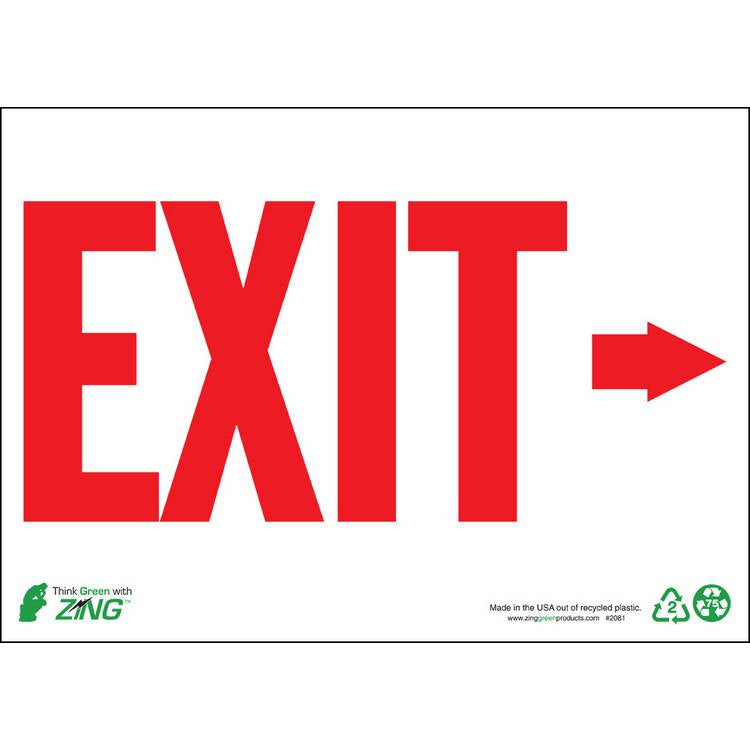 ZING Eco Safety Sign, Exit, 10X14- Model 2081A
