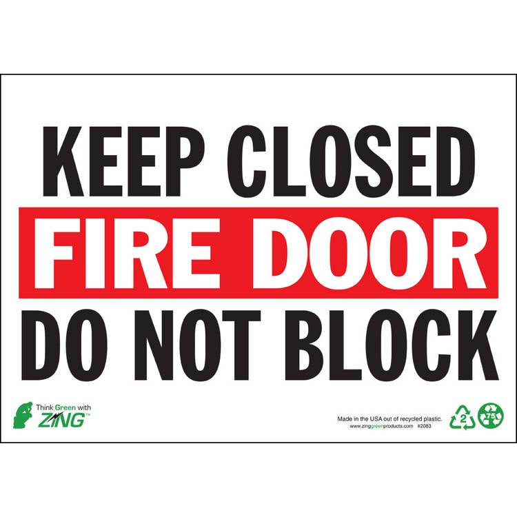 ZING Eco Safety Sign, Fire Door, 10X14- Model 2083A