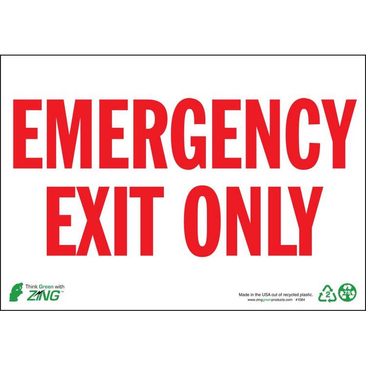 ZING Safety Sign, Emergency Exit, 10X14- Model 2084G