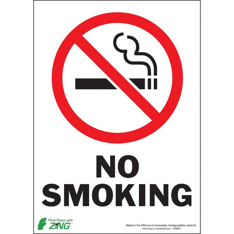 ZING Eco Safety Sign, No Smoking, 14X10- Model 2085A