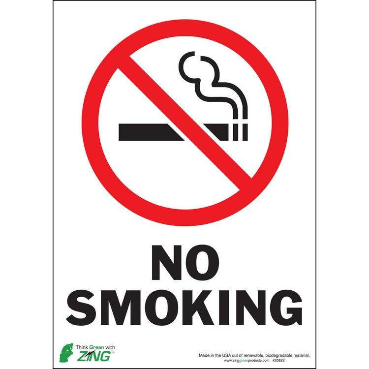 ZING Eco Safety Sign, No Smoking, 14X10- Model 2085S