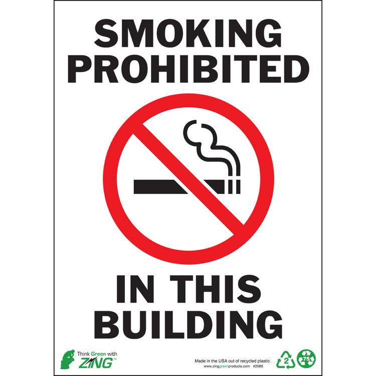 ZING Eco Safety Sign, No Smoking, 14X10- Model 2086A