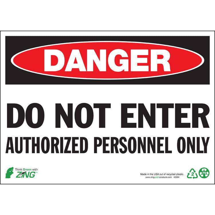 ZING Eco Safety Sign, Danger, 10X14- Model 2094S